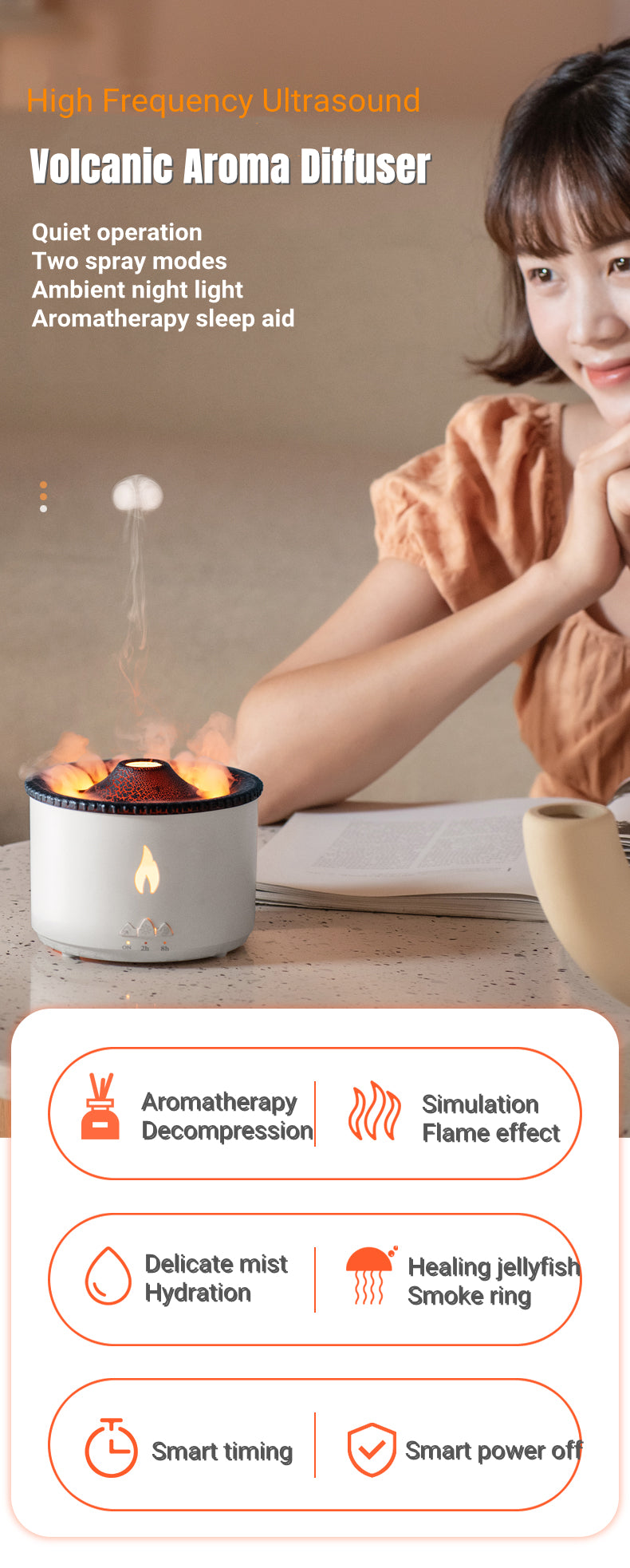 Creative Ultrasonic Volcano & Jellyfish Aromatherapy Humidifier Diffuser